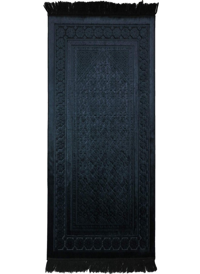 Modefa Velvet Prayer Rug - Soft Plush Turkish Janamaz Sajada Carpet for Men and Women - Plain Solid Prayer Mat Ramadan Eid Gift - with Prayer Beads - Luxury Floral Stamp (Black) - Image 5